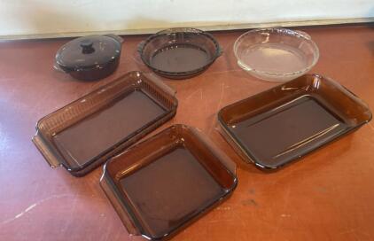 Corning Visions Amber Glass Bakeware Set, 6 Pieces: 13x9, 8x8, 9" Casserole, Pie Plates, Lid ( SP3 )