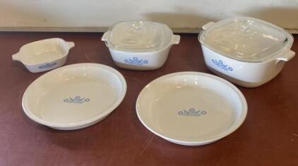 Vintage CorningWare Cornflower Blue 5-Piece Set &ndash; Casserole & Pie/Bakeware Dishes With Lids ( SP3 )
