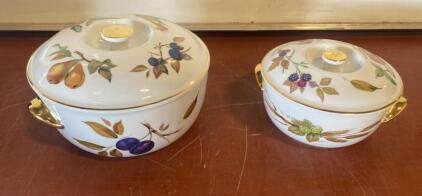 Royal Worcester Evesham Gold Porcelain Covered Serving Dishes With Fruit Motifs And Gold Trim ( R12 )