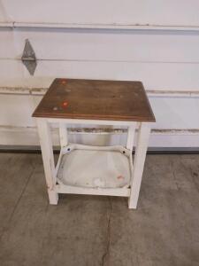 Brown & White 2-Tier Side Table/Nightstand With Lower Shelf, Approx. 20"x16"x24"