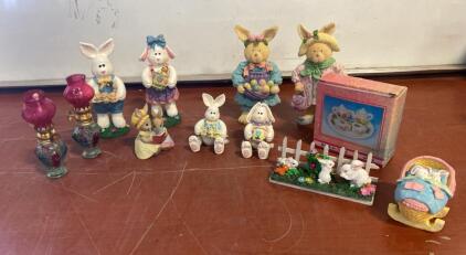 Vintage Easter Bunny Figurine Collection &ndash; 12-Piece Decorative Set With Accessories