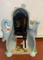 Whimsical Teapot-Shaped Tabletop Clock With Teddy Bear Figurines, Quartz Movement, Multi-Color Design - 3