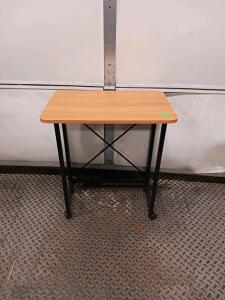 Folding Side Table Desk, 24"x12", Wood-Look Top, Metal Frame, Wheels, Compact, Portable
