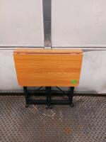 Folding Side Table Desk, 24"x12", Wood-Look Top, Metal Frame, Wheels, Compact, Portable - 3