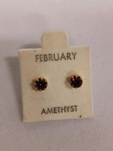February Birthstone Amethyst Stud Earrings, 4MM Round, Gold-Plated Sterling Silver