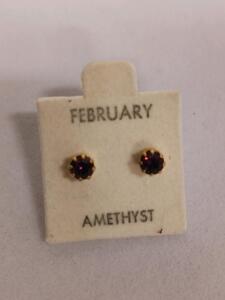 February Birthstone Amethyst Stud Earrings, 4MM Round, Gold-Plated Sterling Silver