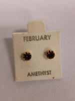 February Birthstone Amethyst Stud Earrings, 4MM Round, Gold-Plated Sterling Silver