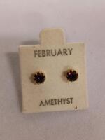 February Birthstone Amethyst Stud Earrings, 4MM Round, Gold-Plated Sterling Silver - 2