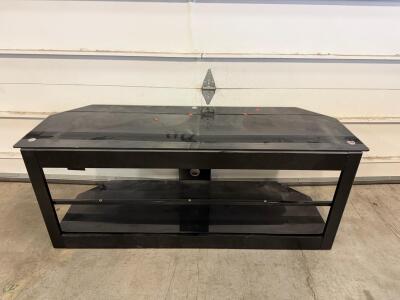 Black Metal And Glass TV Stand, Holds Up To 65" TV, 55" Wide, Cable Management, 2 Shelves
