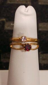 Dual-Stone Ring, Ruby & Diamond (Or CZ), Prong Set, Dual-Band Design, Size Not Marked