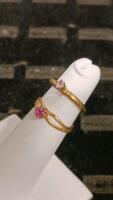 Gold Stackable Solitaire Rings Set, Pink Stones, Prong Setting, 2-Piece, Yellow Gold Finish - 2
