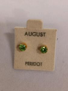 August Peridot Birthstone Stud Earrings, Round Green Gem, Gold-Tone, 4MM, Butterfly Back
