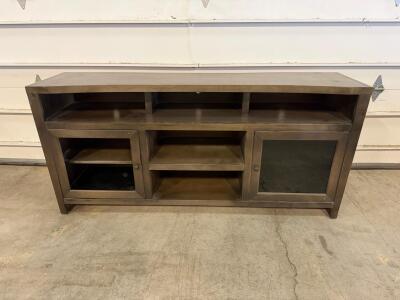66" Wood Entertainment TV Stand With Glass Doors And Open Shelves
