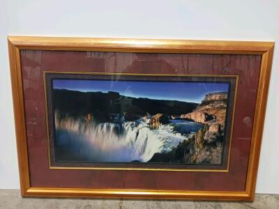 Panoramic Framed Waterfall Landscape Photo Print &ndash; 32x22 In, Gold Wood Frame, Double Matted Sp, 18
