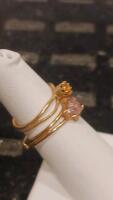 Stackable Gold-Tone Rings Set With 4MM Orange & Pink Round Gemstones, Split Band Prong Setting - 3