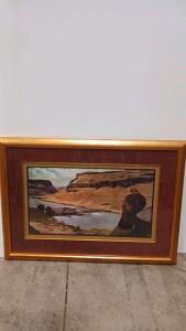 Framed Eagle And Dam Landscape Print With Double Mat, 31 x 21.5 In Wood Frame Sp, -18