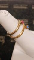 Gold Solitaire Rings With Pink & Blue Stones, Stackable, Simple Round Cut, 10k Style, Prong Set - 2