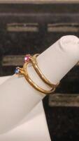 Gold Solitaire Rings With Pink & Blue Stones, Stackable, Simple Round Cut, 10k Style, Prong Set - 3