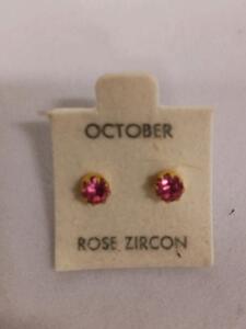 October Birthstone Stud Earrings &ndash; Rose Zircon, Gold Tone, 6MM With Card