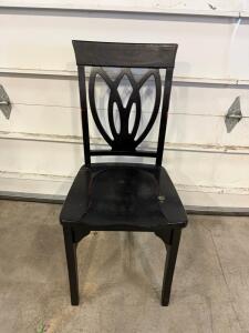 Black Wooden Dining Side Chair, Decorative Geometric Splat Back, 38" Tall, Solid Wood