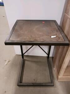 Modern Industrial C-Shaped Side Table, Metal Frame, Wood Top, 18"x18"x24", Brown/Black