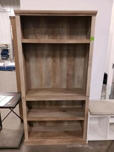 Tall Wooden Bookcase With 4 Fixed Shelves, Light Brown Wood Tone