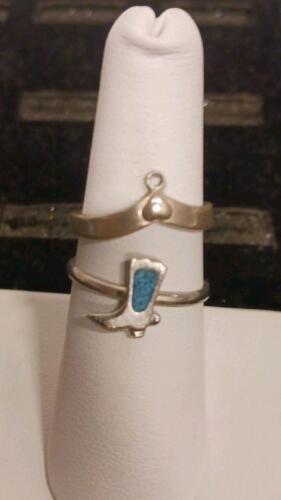 Sterling Silver Stackable Rings With Turquoise Boot And Heart Designs