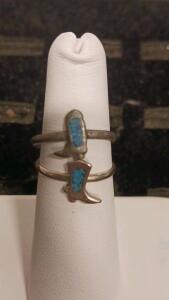 Pair Of Sterling Silver Cowboy Boot Motif Rings With Turquoise Inlay