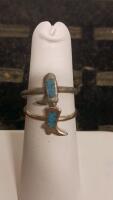 Pair Of Sterling Silver Cowboy Boot Motif Rings With Turquoise Inlay