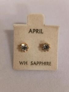 White Sapphire Stud Earrings, 4.0MM Round-Cut, Prong-Set, Push-Back, Original Packaging
