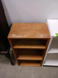 Small Wooden Bookshelf, 3 Shelves, Medium Brown Finish, Approx. 28"x12"x36", Fixed Shelving