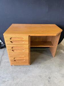 Light Oak 4-Drawer Office Desk With Open Side Shelf, 60" W x 24" D x 30" H