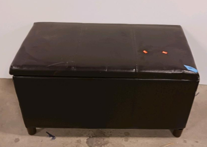 Dark Brown Faux Leather Storage Ottoman Bench, 32"x16"x18", Storage Compartment