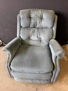 Manual Recliner Chair, Slate Blue Fabric, Button-Tufted Back, Nailhead Trim, 38"x34"x40"