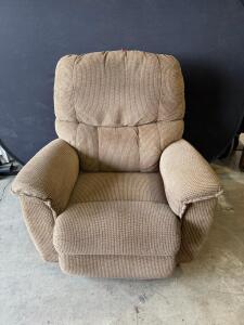 Manual Recliner Chair, Light Brown Upholstery, 41"x35"x38", Lever Recline, Padded Arms/Back
