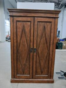 Large Brown Wooden Wine Cabinet Armoire, 2-Door, 24-Bottle Rack, Drawer, Built-In Lighting