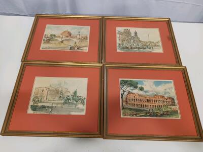 Set Of 4 Aldo Raimondi Framed Rome Landmark Prints, Colosseum, Castel Sant'Angelo, 16x20 In