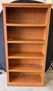 Solid Oak-Finish 5-Shelf Wooden Bookcase, 72"H x 36"W x 12"D, Classic Traditional Style
