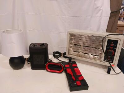 Comfort Zone Infrared Quartz Heater, Sharp Alarm, Surge Protector, Table Lamp, Compact Heater