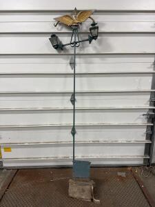 Vintage Railway Signal Lamp Post With Dual Lanterns And Eagle Finial