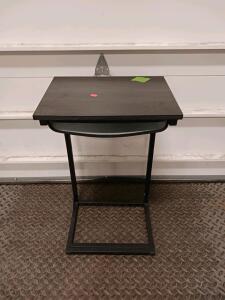 C-Shaped Side Table, Metal Frame, Dark Wood Grain Top, Lower Shelf, Approx. 19.7&rdquo; x 13.8&rdquo; x 24&rdquo;