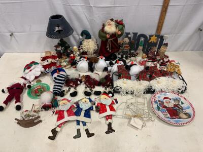 Large Lot Vintage & Modern Christmas Decorations - Santa, Snowmen, Angels, Mixed Materials, ~40+ Pieces