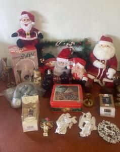 Vintage & Modern Christmas Decoration: Plush Santa, Hallmark Ornament, Tin, Candles, ( SP2 )