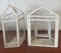 Set Of 2 White Hexagonal Glass & Metal Hanging Terrariums/Lanterns, 16" Tall, Hinged Doors ( SP3 ) - 3