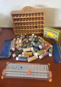 Scrapbooking Items: Fiskars & Photo Logic Trimmers, 40+ Paints, Organizer Rack ( SP3 )