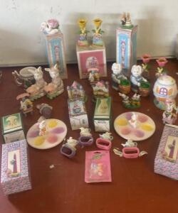 Easter Bunny Porcelain Figurines & Decor, Egg Plates, Candle Holders, Originals/Boxed ( SP3 )