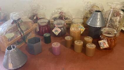 Assorted Gift Basket Candle Set With Jar & Pillar Candles, Tin Holders, Multiple Scents & Colors ( SP11 )