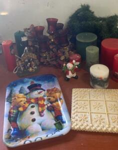 Christmas Holiday Decor - Candles, Tray, Figurines, Cookie Mold, Centerpiece, 11 Pieces (SP11 )