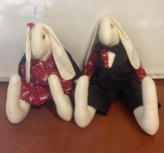 Handmade Cloth Rabbit Dolls &ndash; 24-28" Tall, Custom Clothing, Matching Male & Female Pair ( R3 )