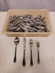 International Stainless Flatware Set, Indonesia, Shell Pattern, 70-100Pc, Spoons Forks Knives